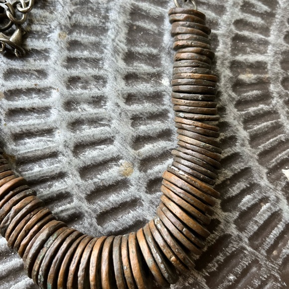SOLD Pam Hiran BronzeCopper Disc Necklace on Steel Chain 16-20” Vintage - Picture 6 of 7
